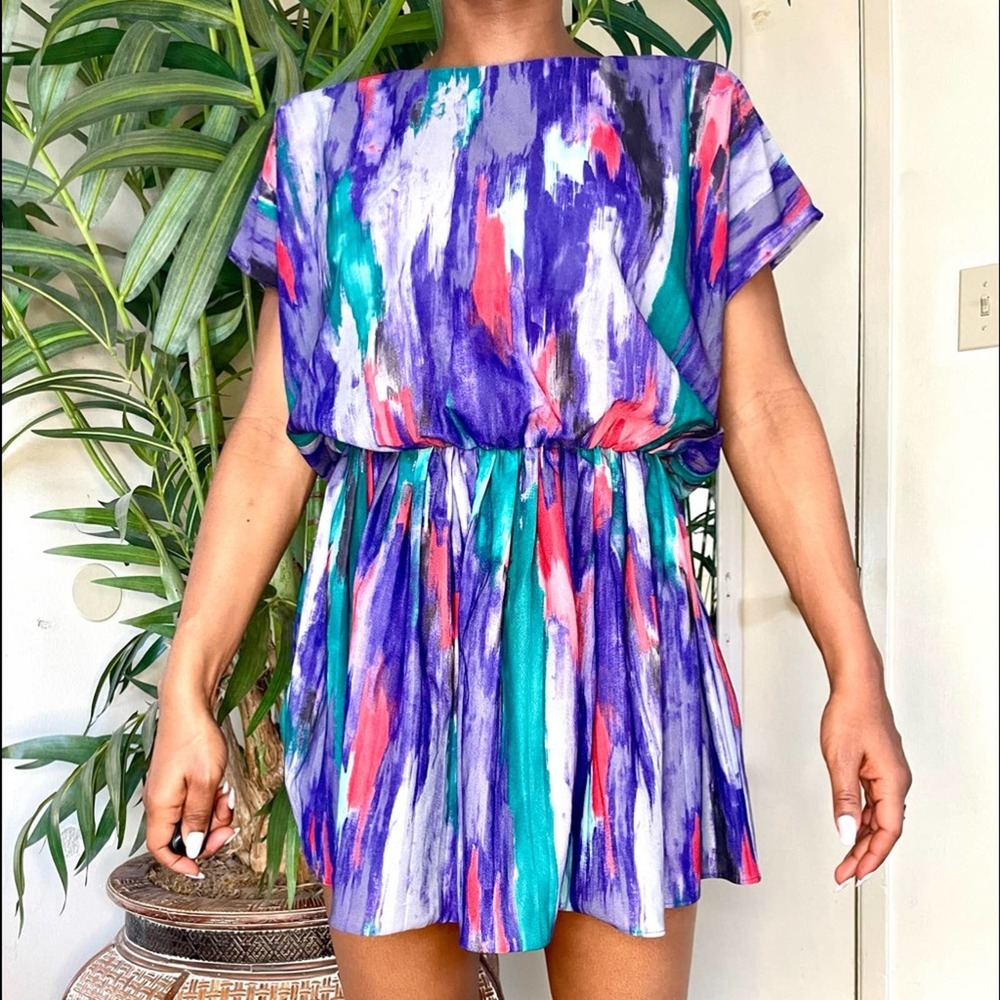 90s Multicolor Blouson Dress (16~)